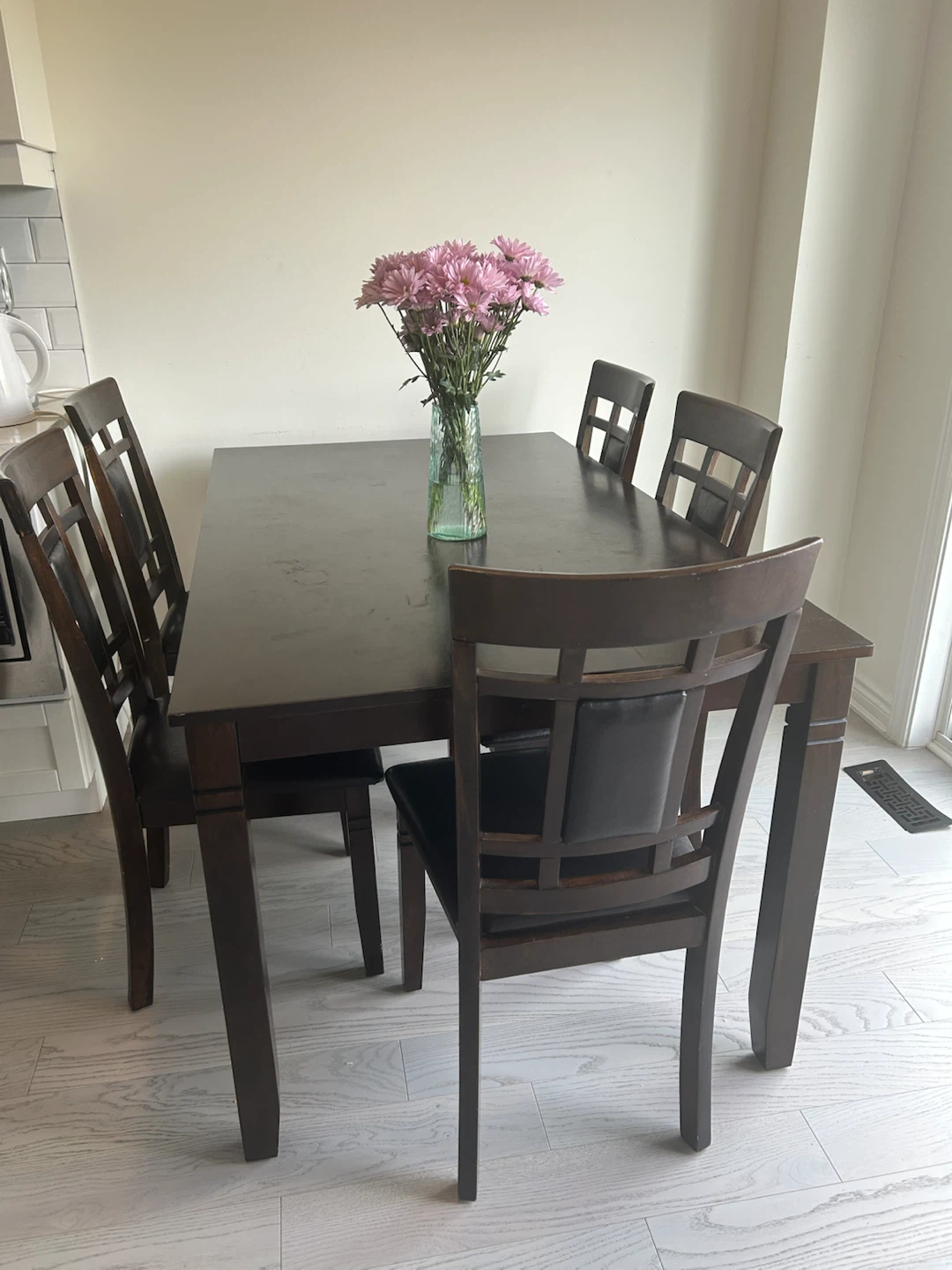 Wooden table without chairs