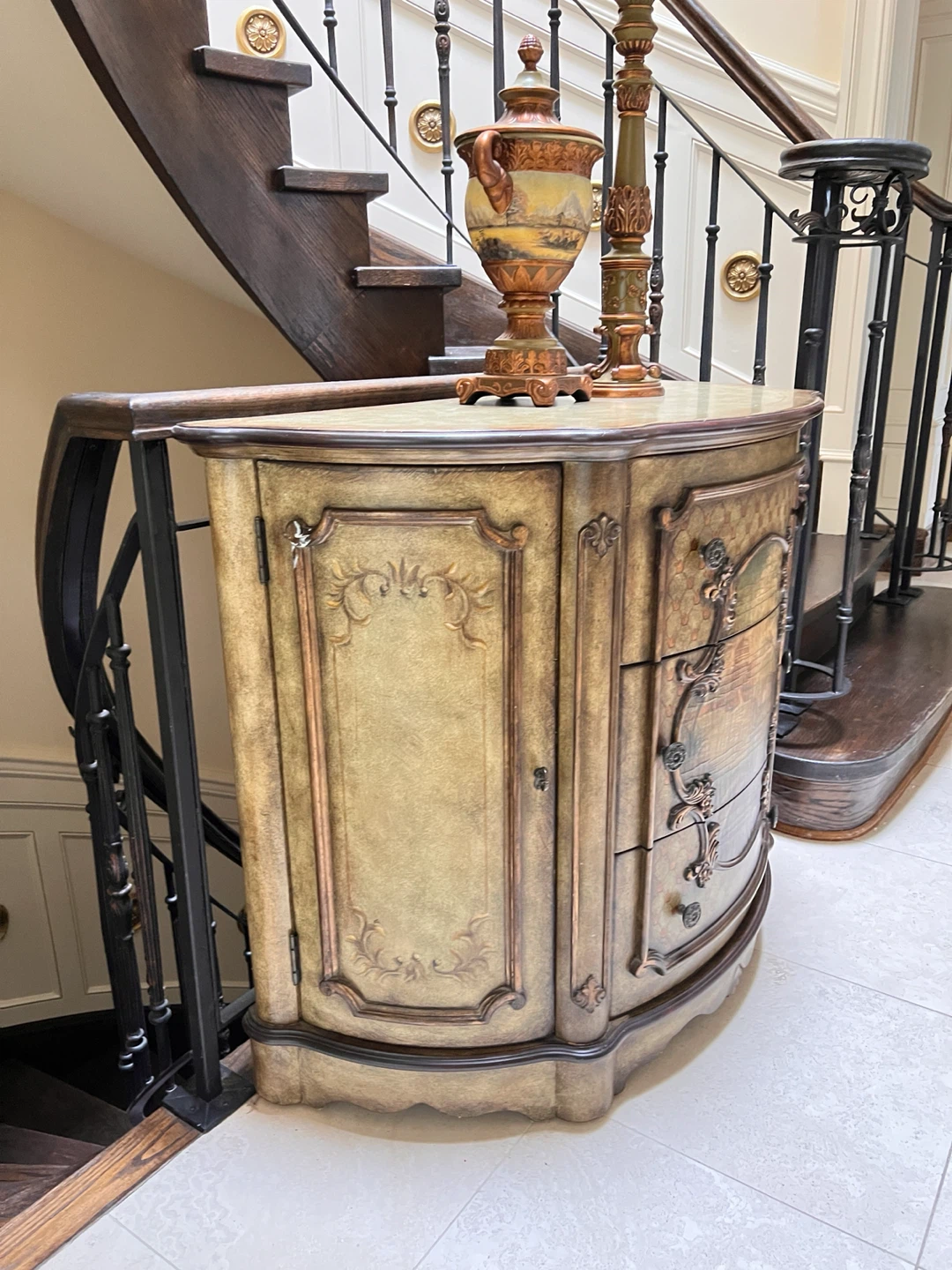 Curved Accent Cabinet with Decorative Painting - photo 2