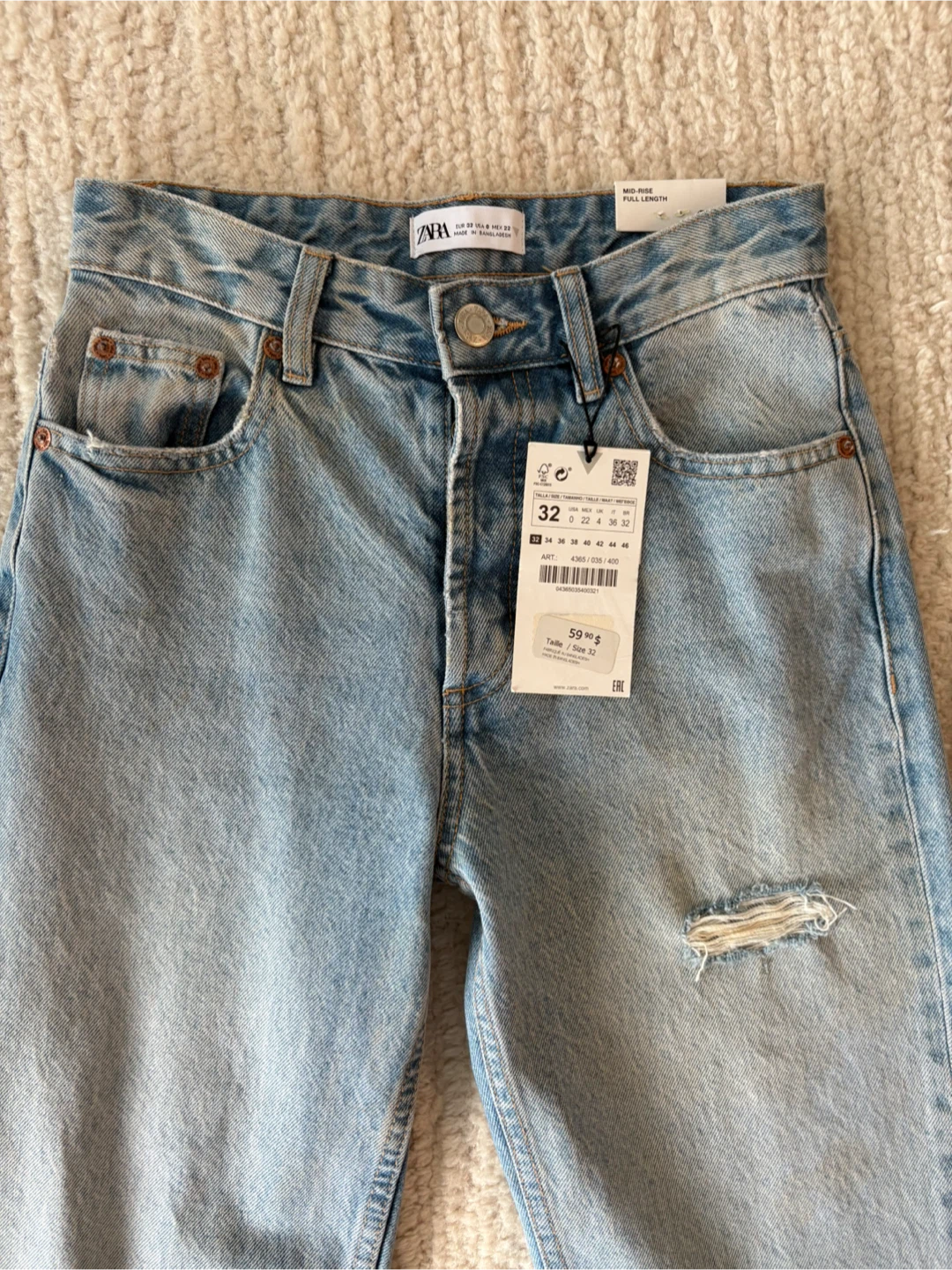 Zara Mid-Rise Full Length Ripped Jeans Size 32 - photo 4