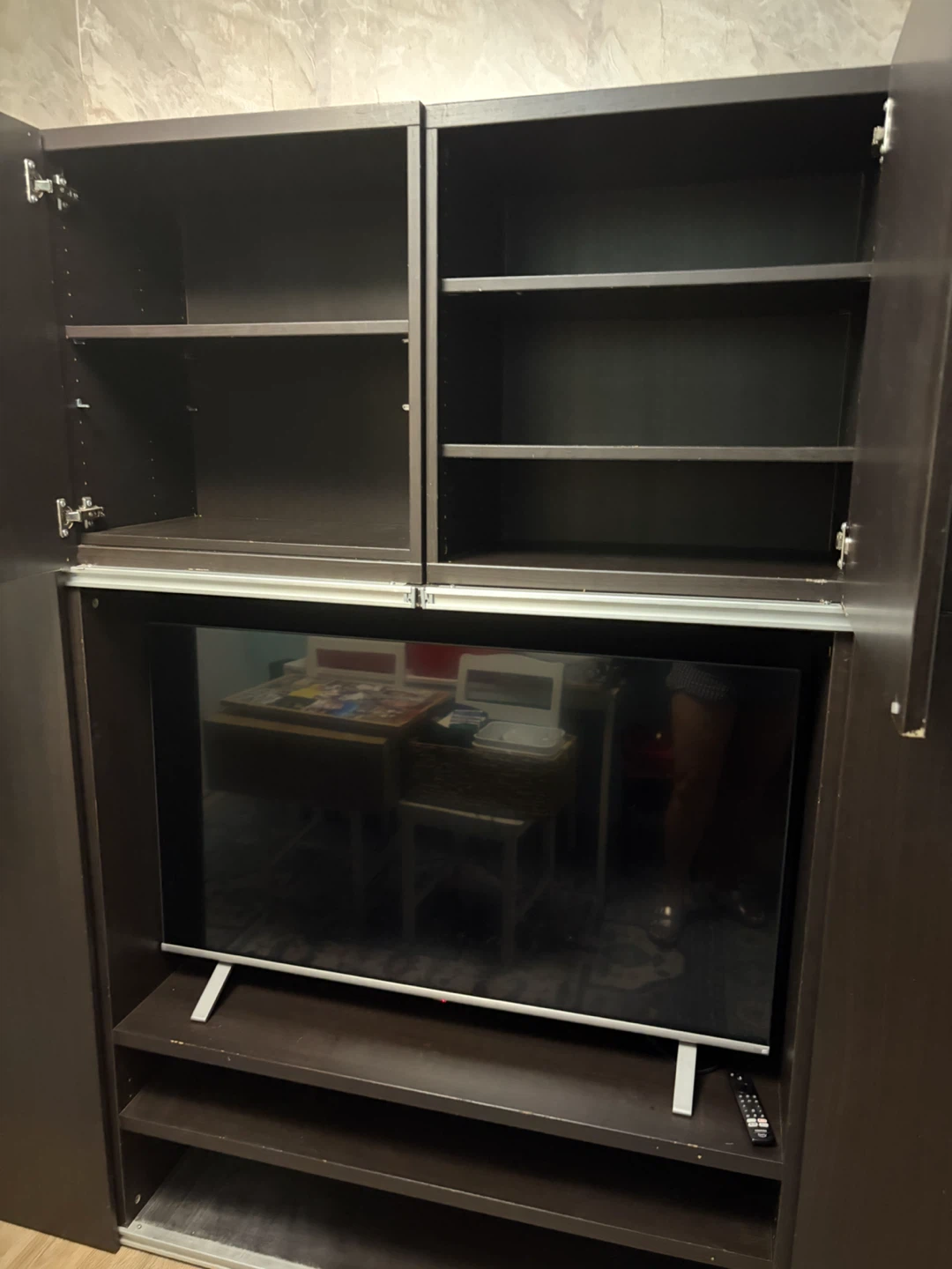 A large wall unit, chocolate brown