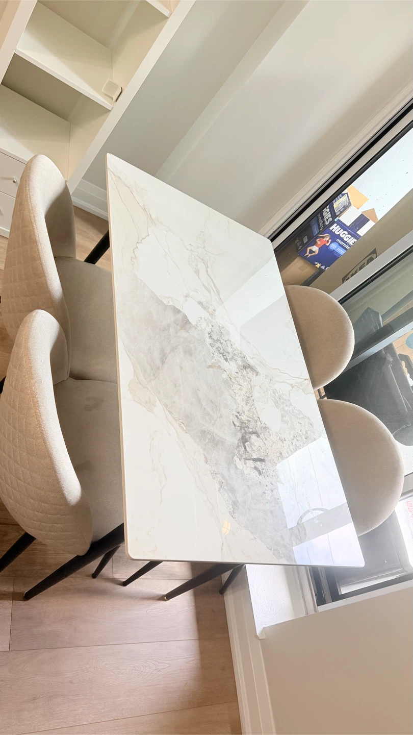 Marble Dining Glass Table with 4 Chairs