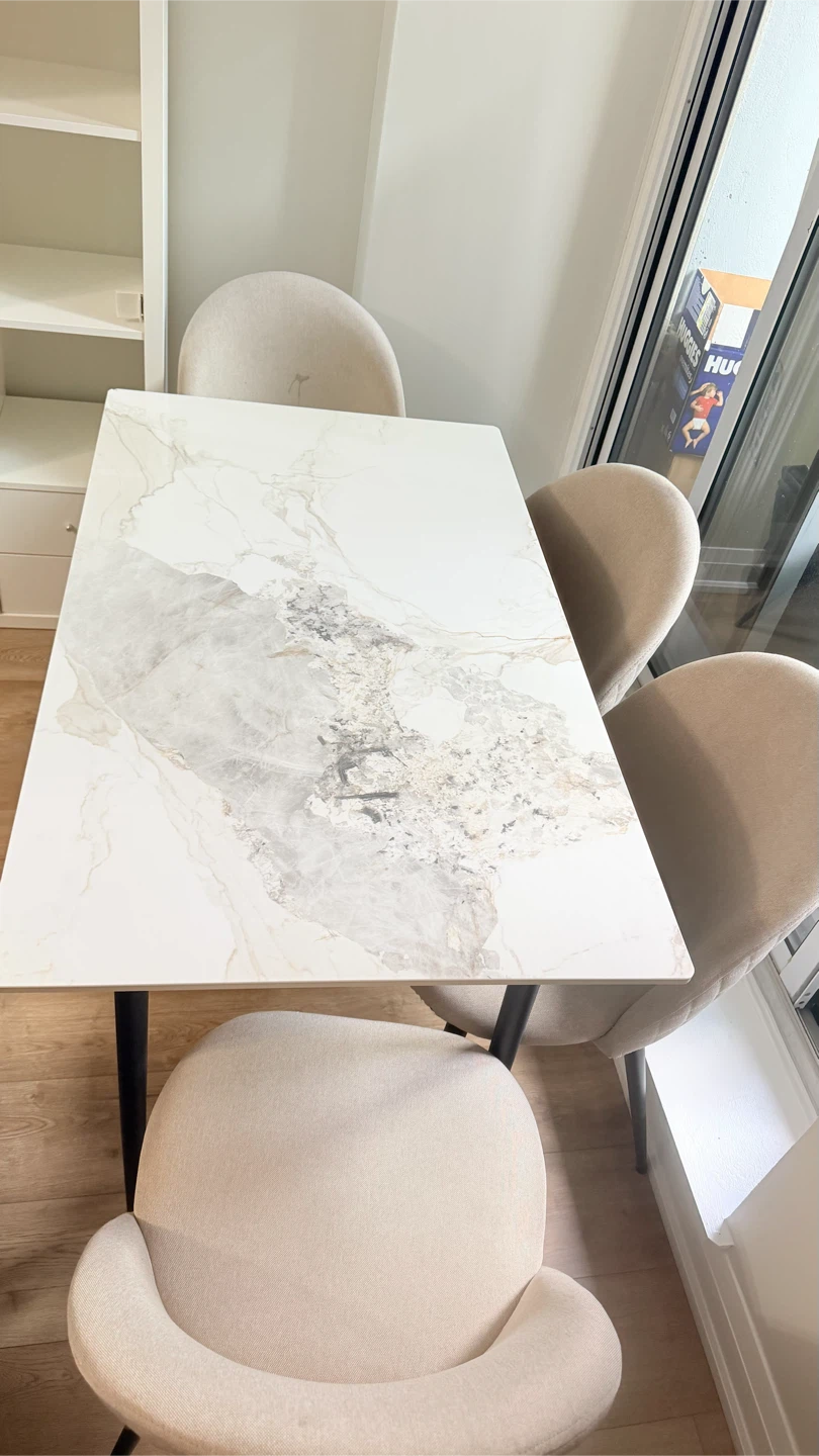 Marble Dining Glass Table with 4 Chairs - photo 2