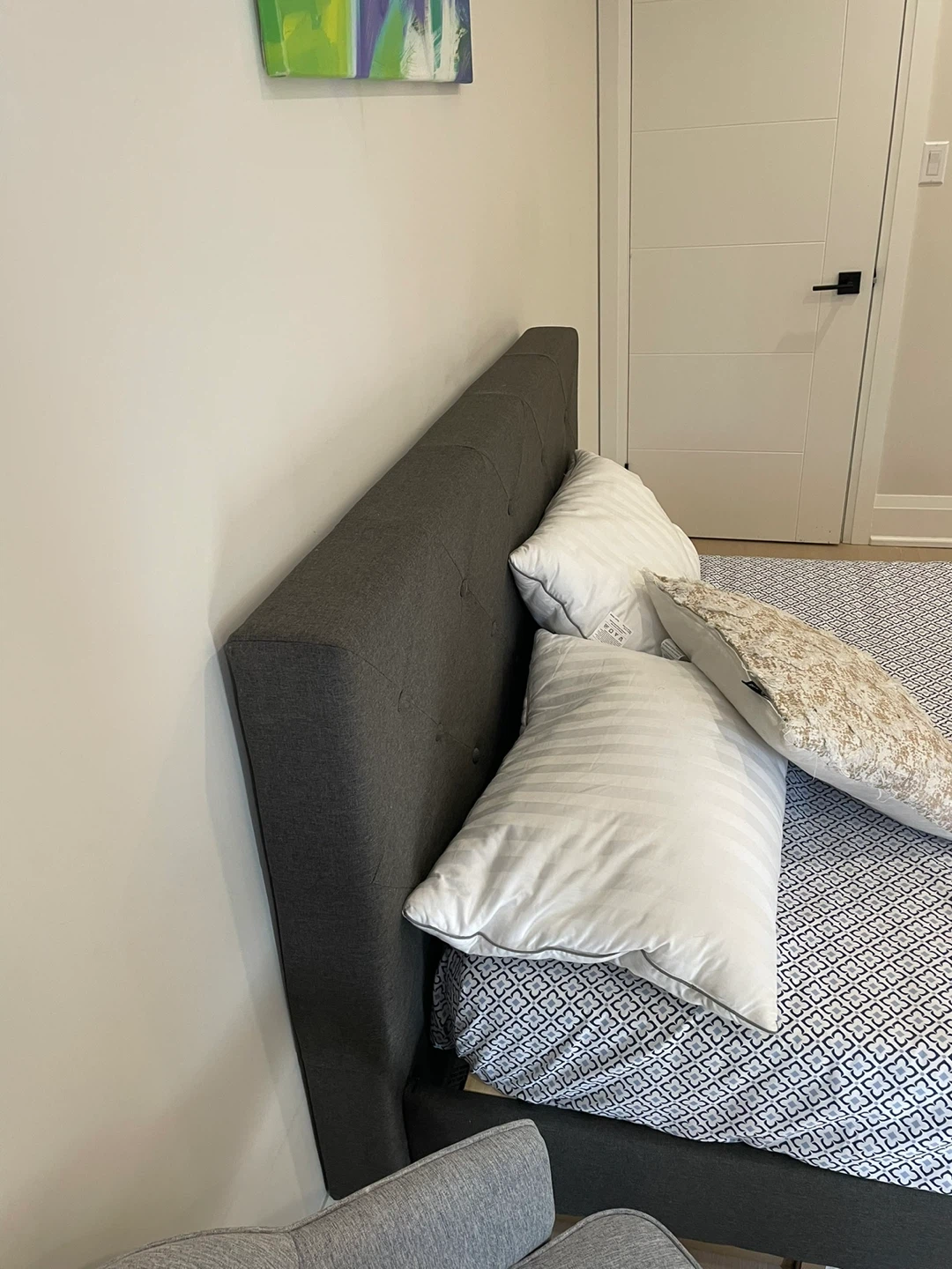 Dark grey tufted upholstered double bed frame + Mattress - photo 2