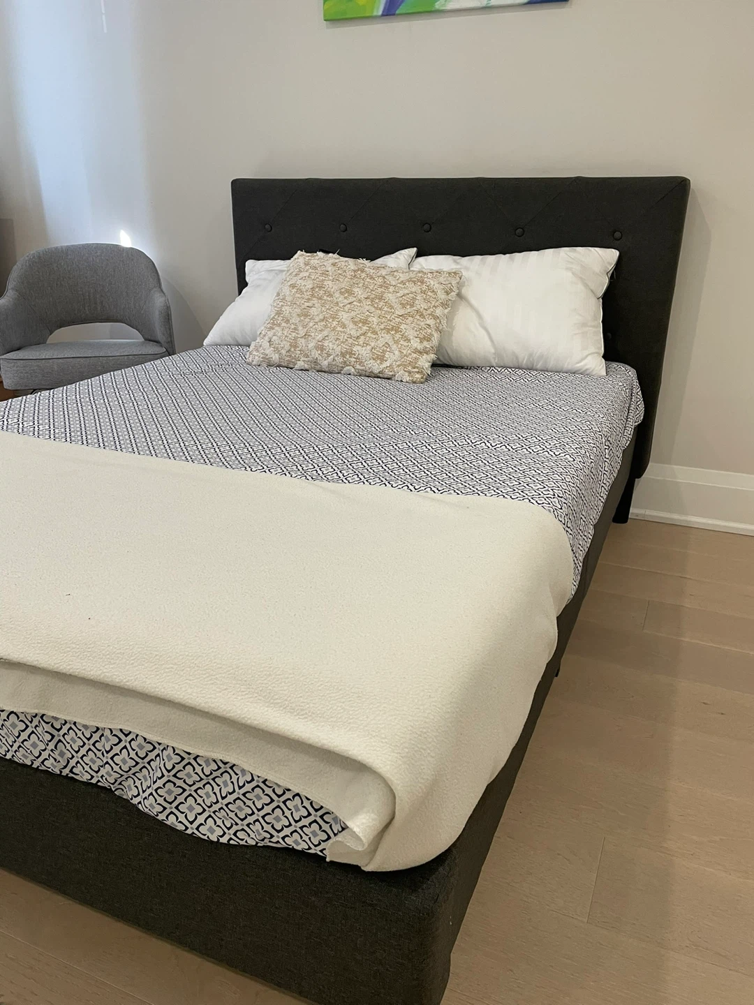 Dark grey tufted upholstered double bed frame + Mattress - photo 3