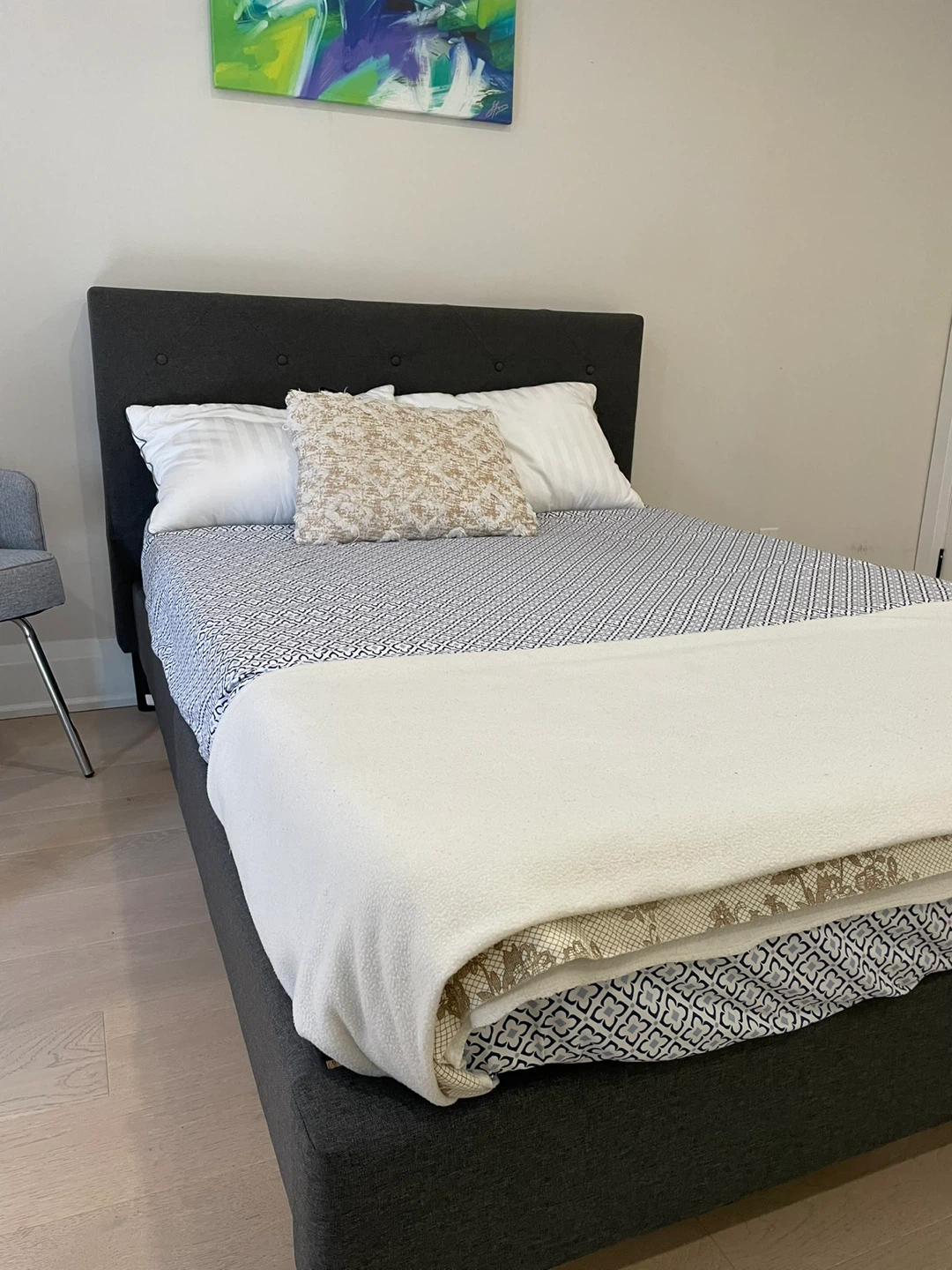 Dark grey tufted upholstered double bed frame + Mattress - photo 4