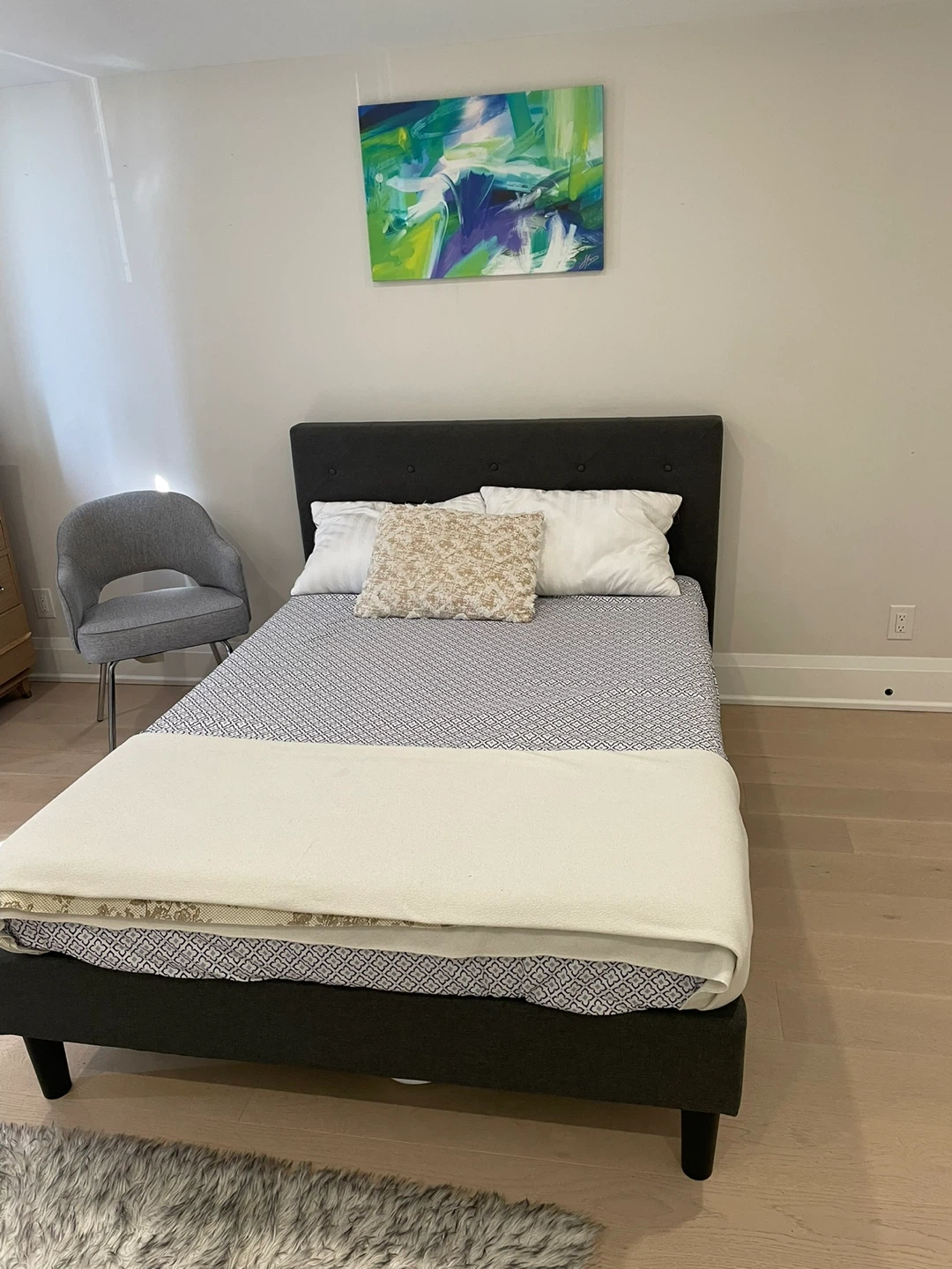 Dark grey tufted upholstered double bed frame + Mattress - photo 5