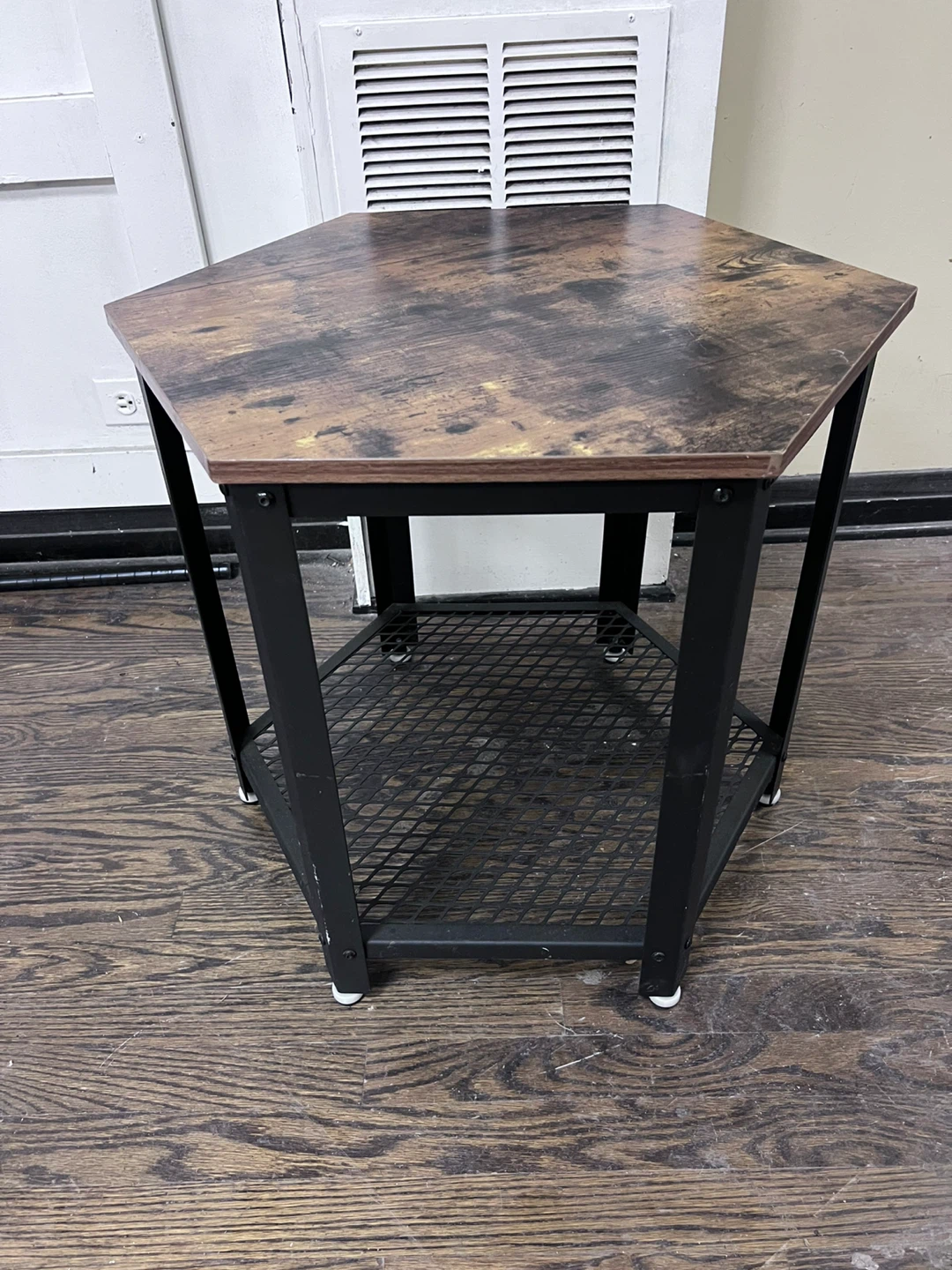 Hexagonal Side Table - Rustic Wood Look