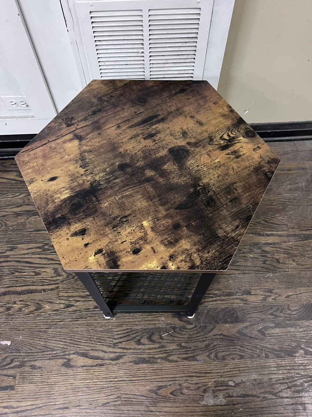 Hexagonal Side Table - Rustic Wood Look - photo 2