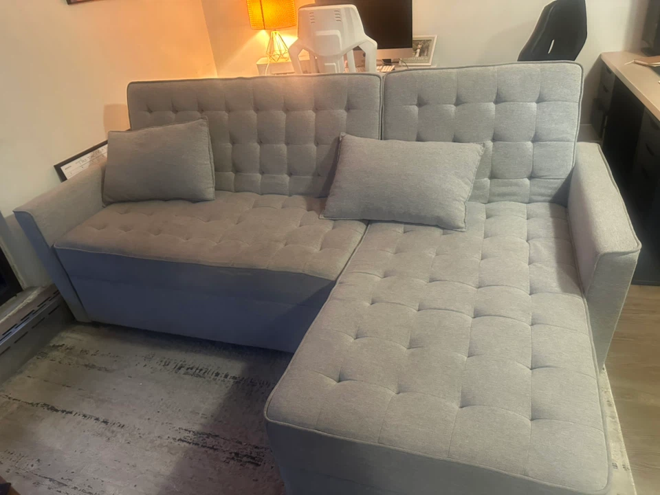 Grey sectional sofa bed with storage