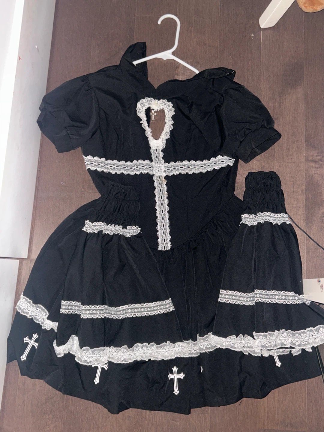 Black Gothic Dress with White Lace and Crosses