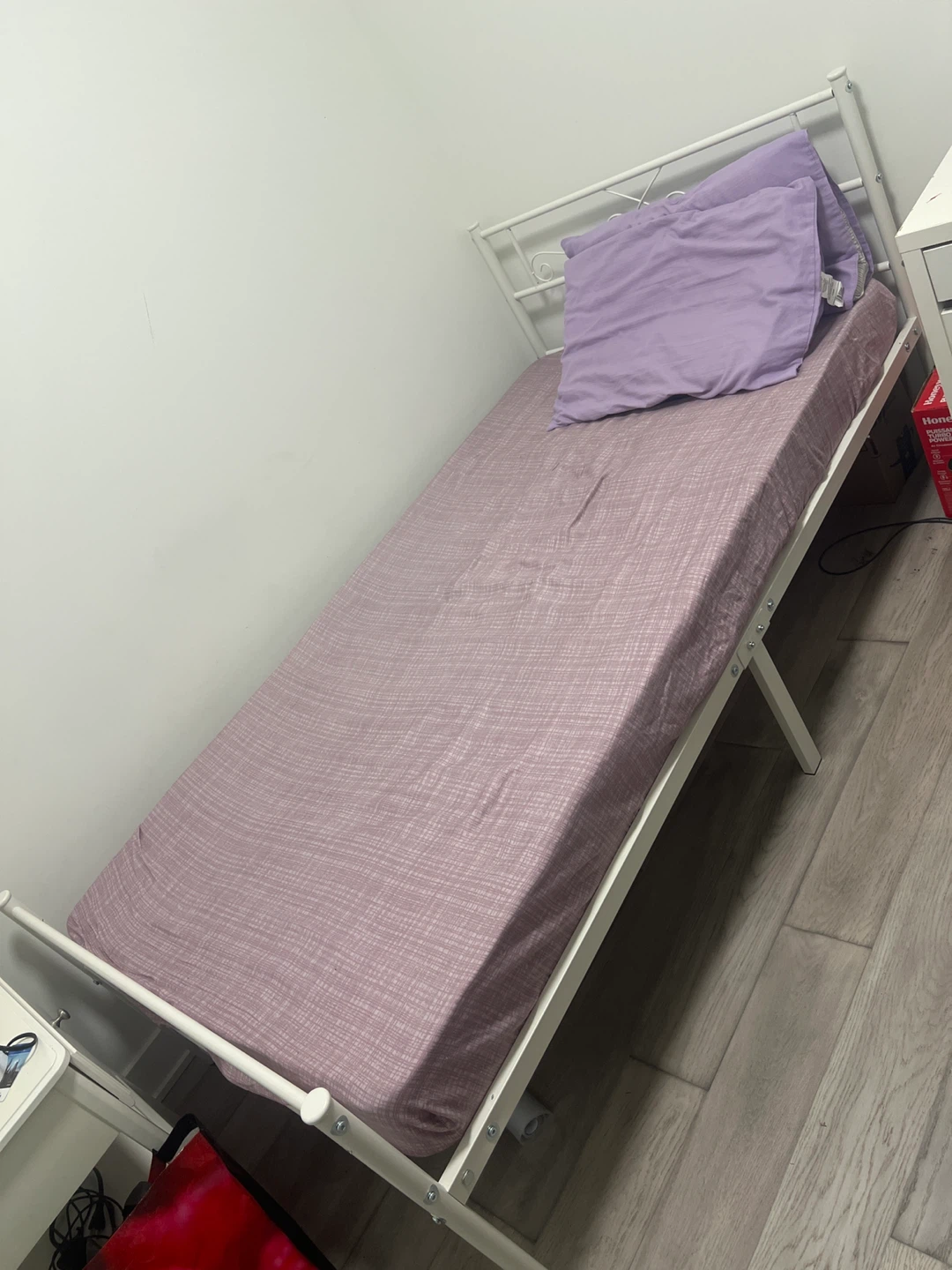 White Metal Twin Bed Frame with Mattress - photo 2