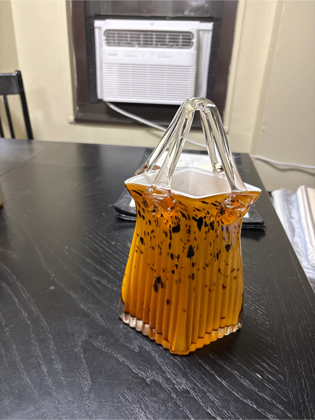 Orange Glass Basket with Black Speckles