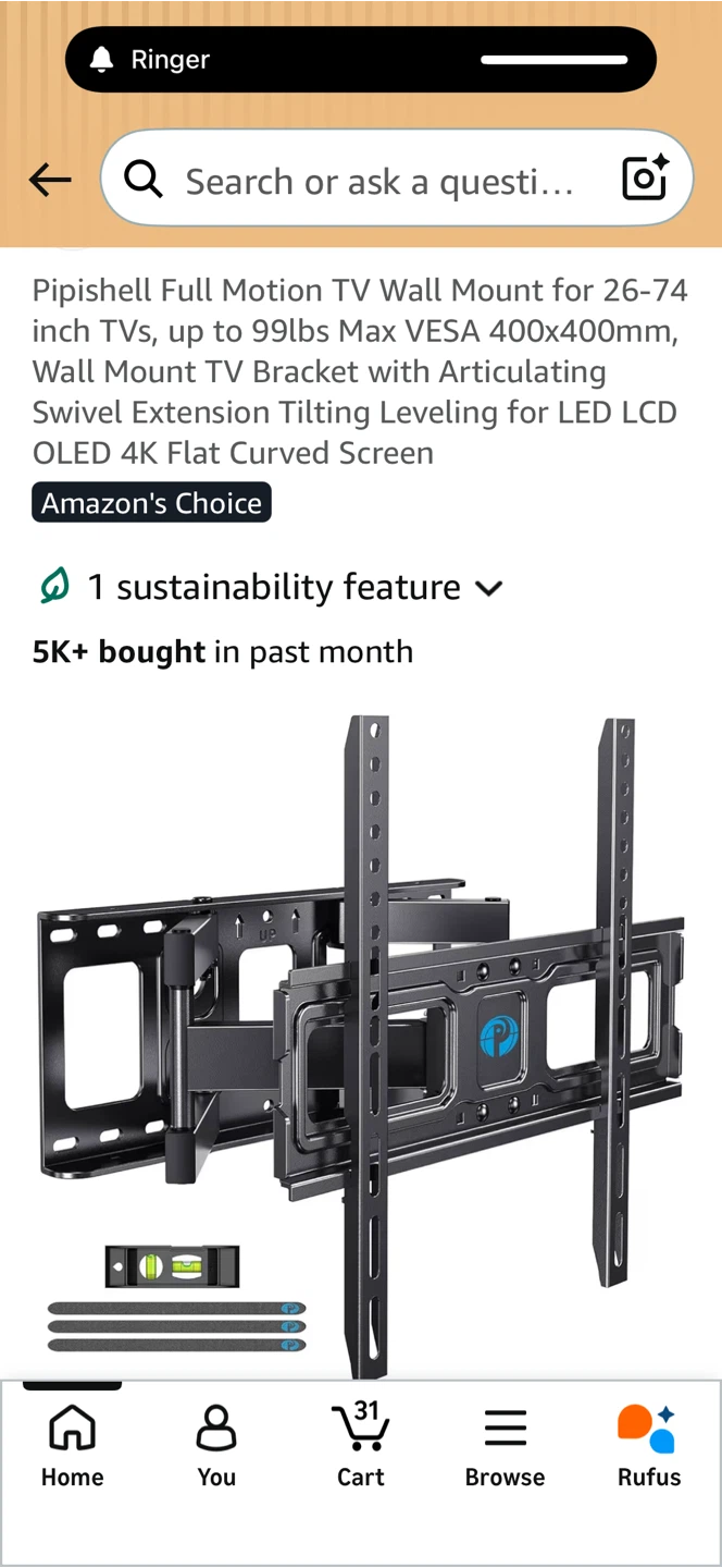 Pipishell Full Motion TV Wall Mount