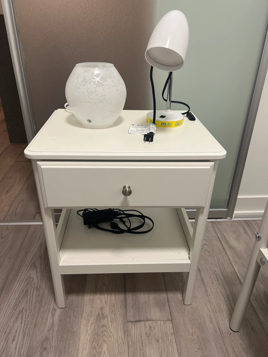 White bedside table with free lamp
