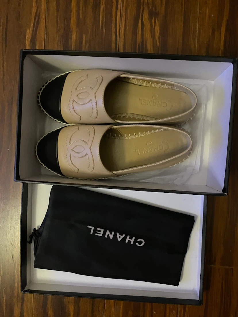 Chanel Lambskin Espadrilles Beige and Black Size 37