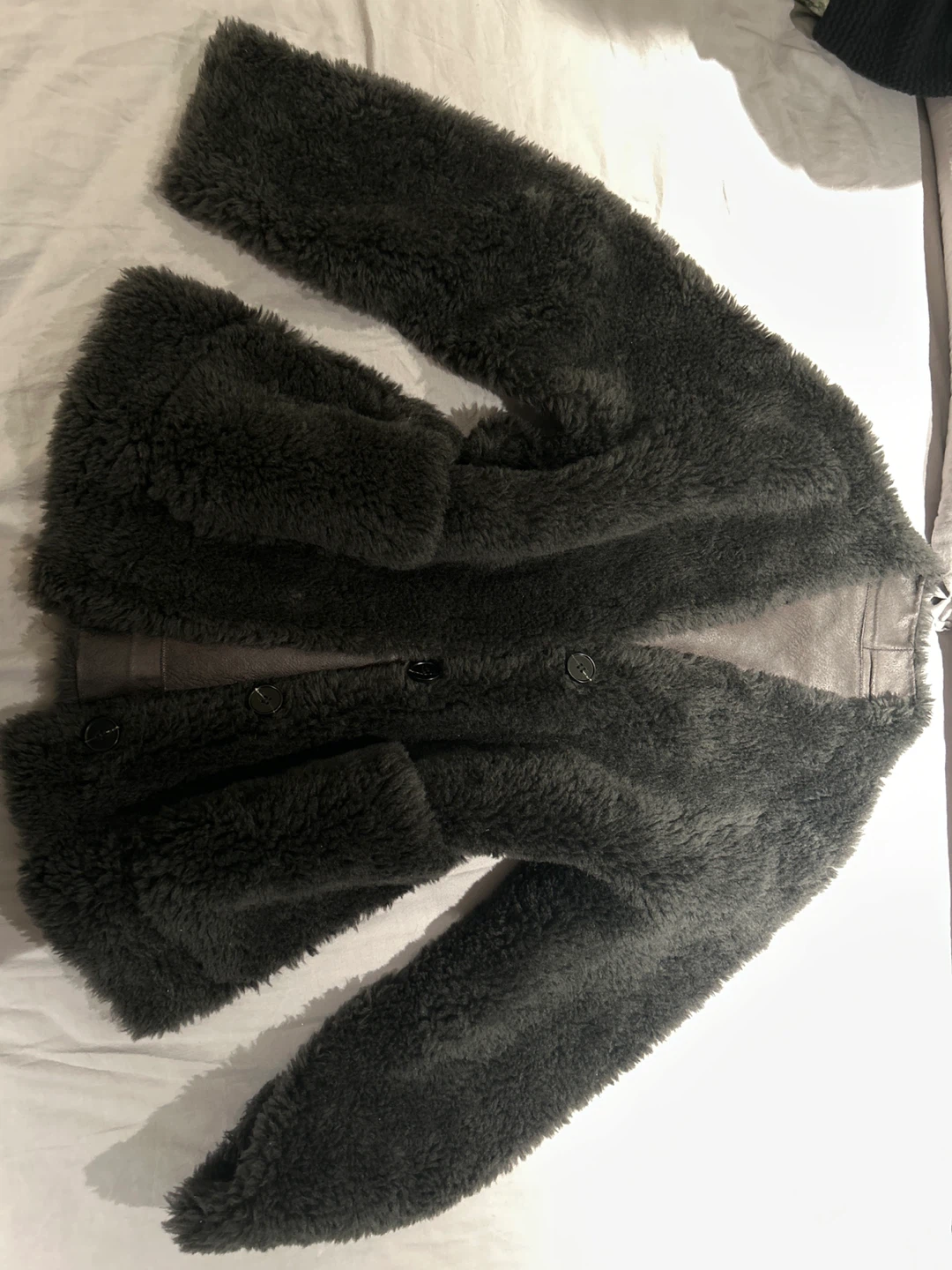 100% Wool Dark Grey Faux Fur Buttoned Jacket