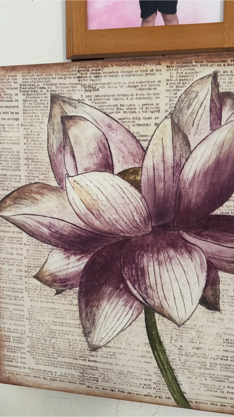 Lotus flower wall art with newspaper print background - photo 2