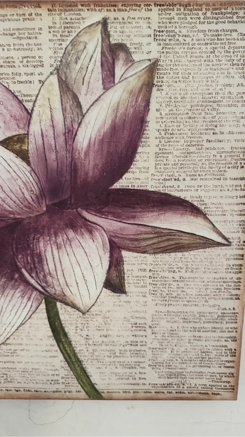 Lotus flower wall art with newspaper print background - photo 3