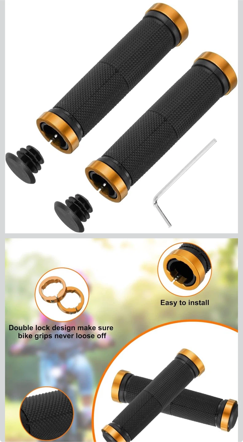 2 Pairs Bike Handlebar Grips with Aluminium Lock Ring