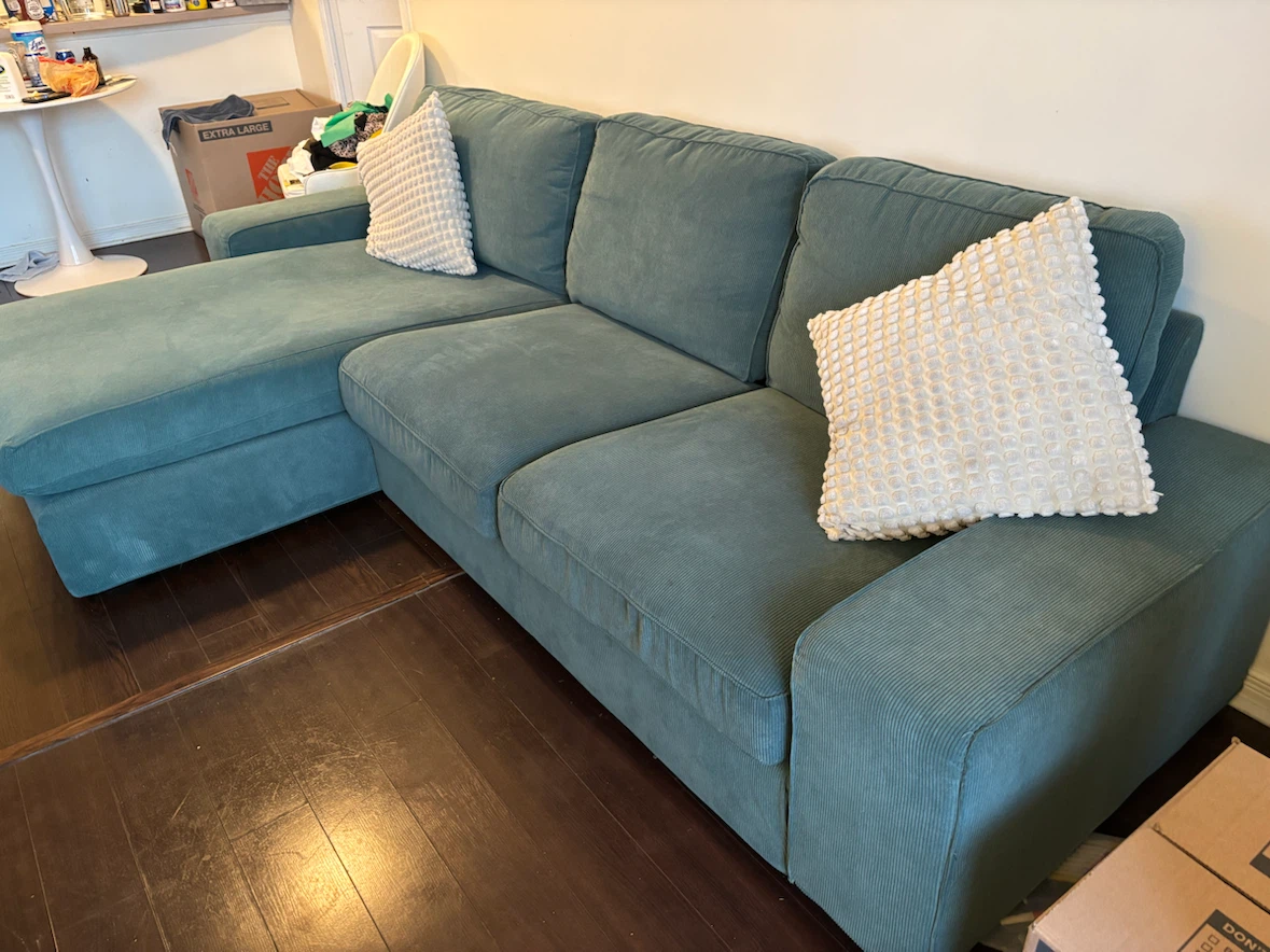 3 Seater Modern Teal Corduroy Sectional Sofa with Chaise Lounge