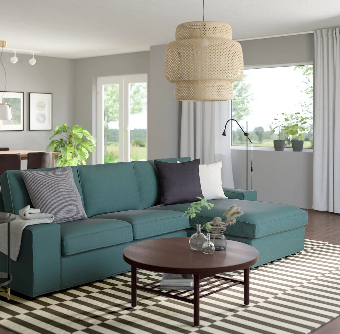 3 Seater Modern Teal Corduroy Sectional Sofa with Chaise Lounge - photo 2