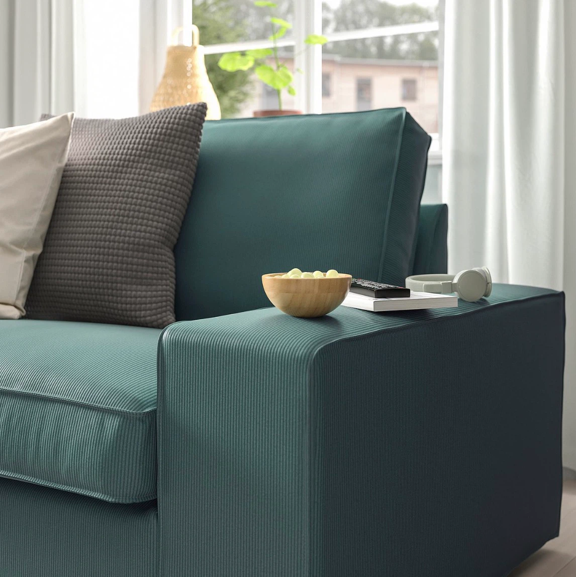 3 Seater Modern Teal Corduroy Sectional Sofa with Chaise Lounge - photo 3