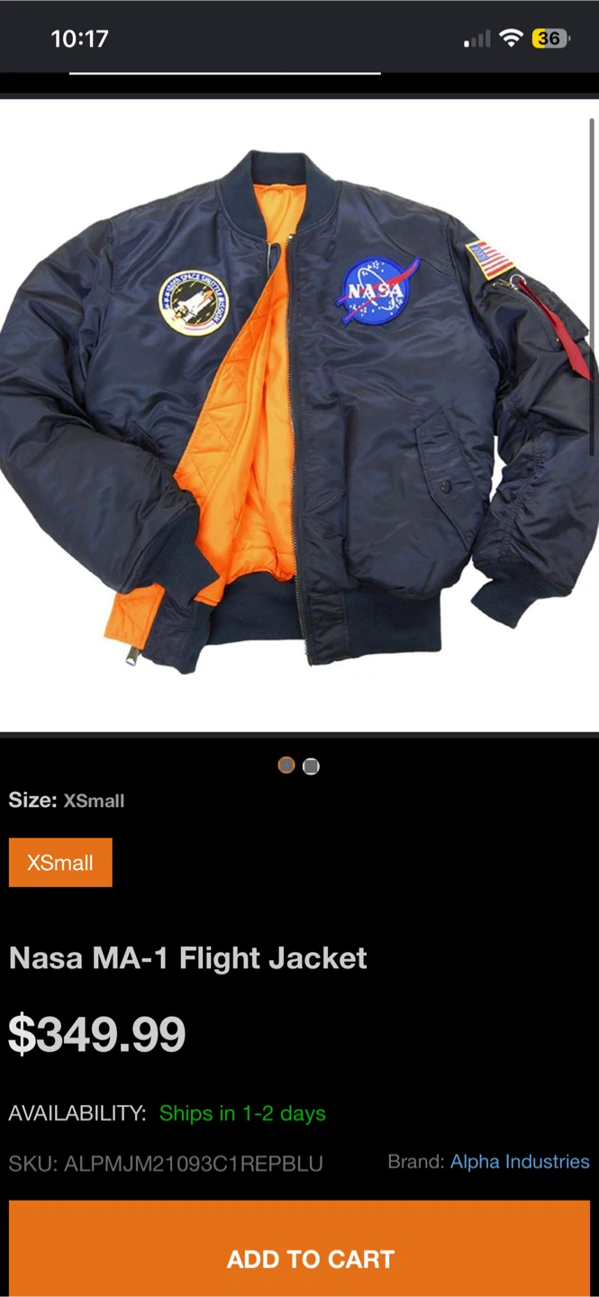 Alpha Industries NASA MA-1 Flight Jacket (Medium) - photo 3