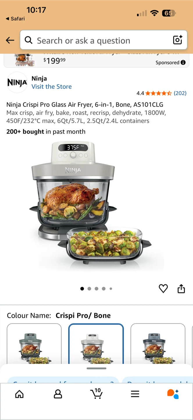 Brand New Ninja Crispi Pro Glass Air Fryer 6-in-1 Bone