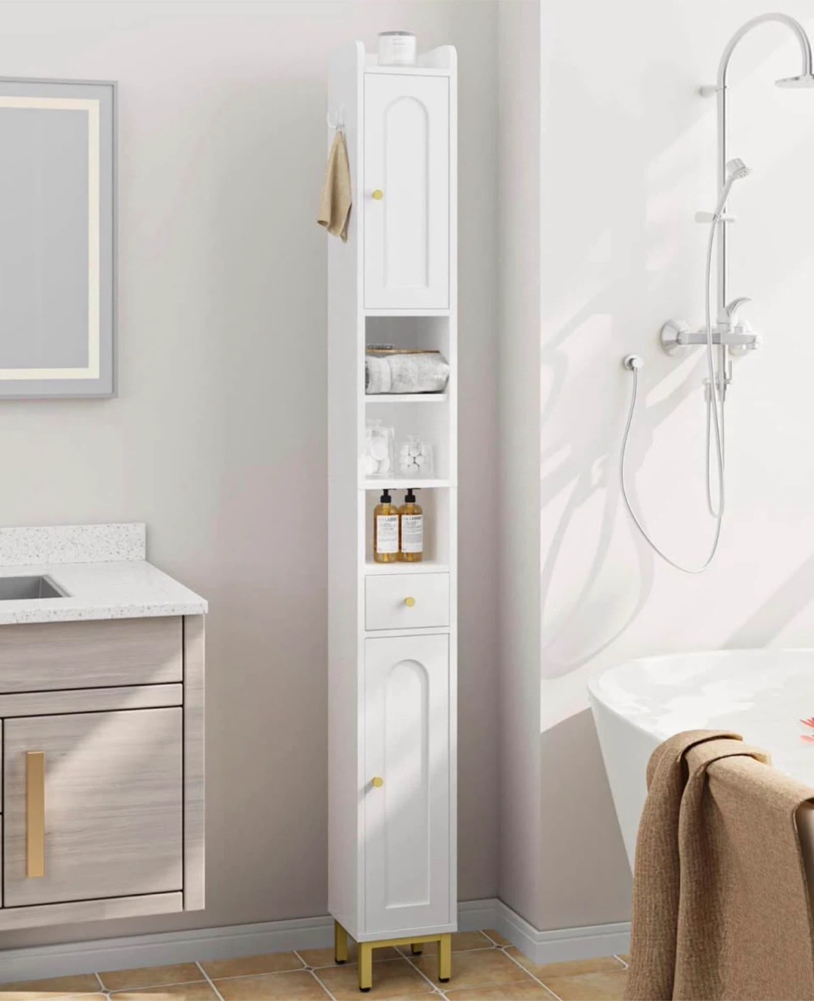 NEW Hzuaneri Tall Bathroom Storage Cabinet BC280 White - photo 2