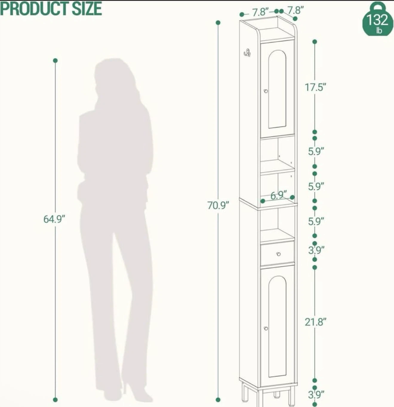 NEW Hzuaneri Tall Bathroom Storage Cabinet BC280 White - photo 3