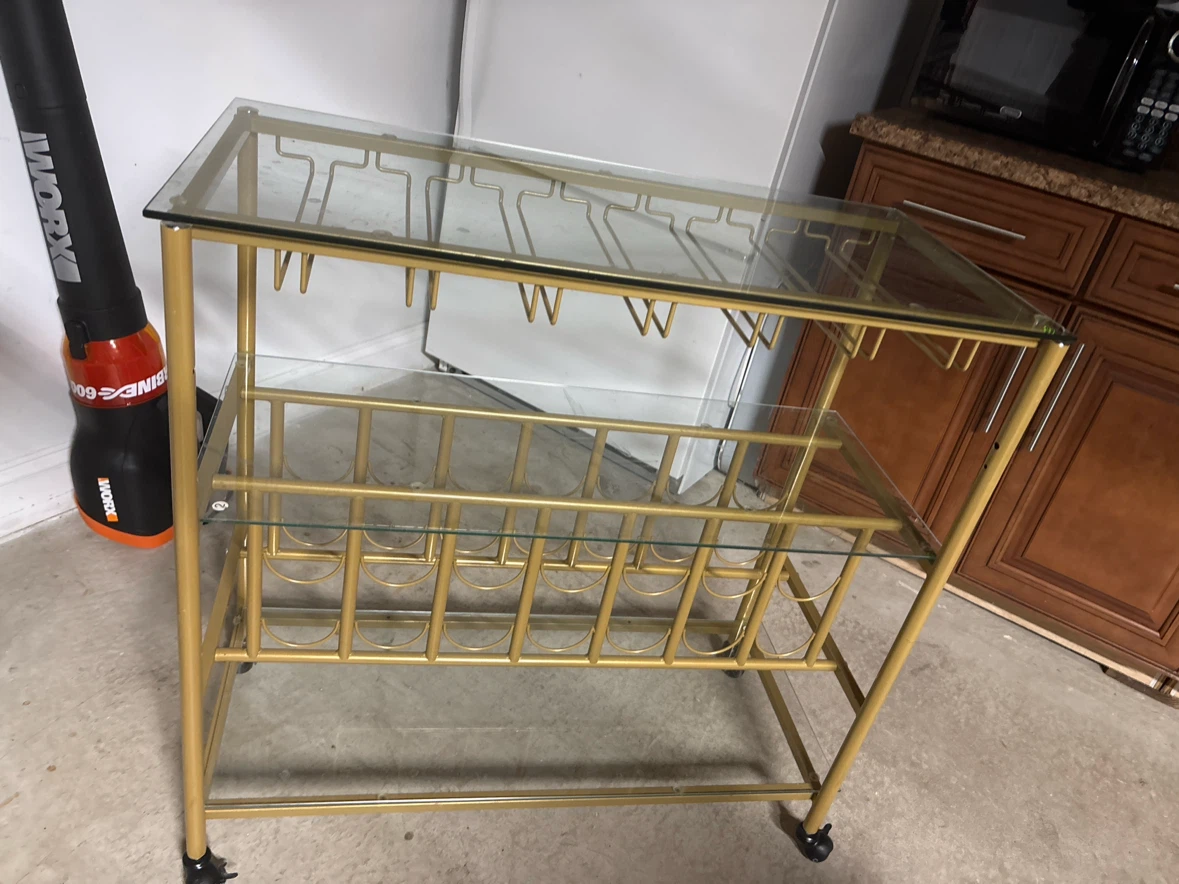 Gold Metal and Glass Bar Cart with Wine Rack