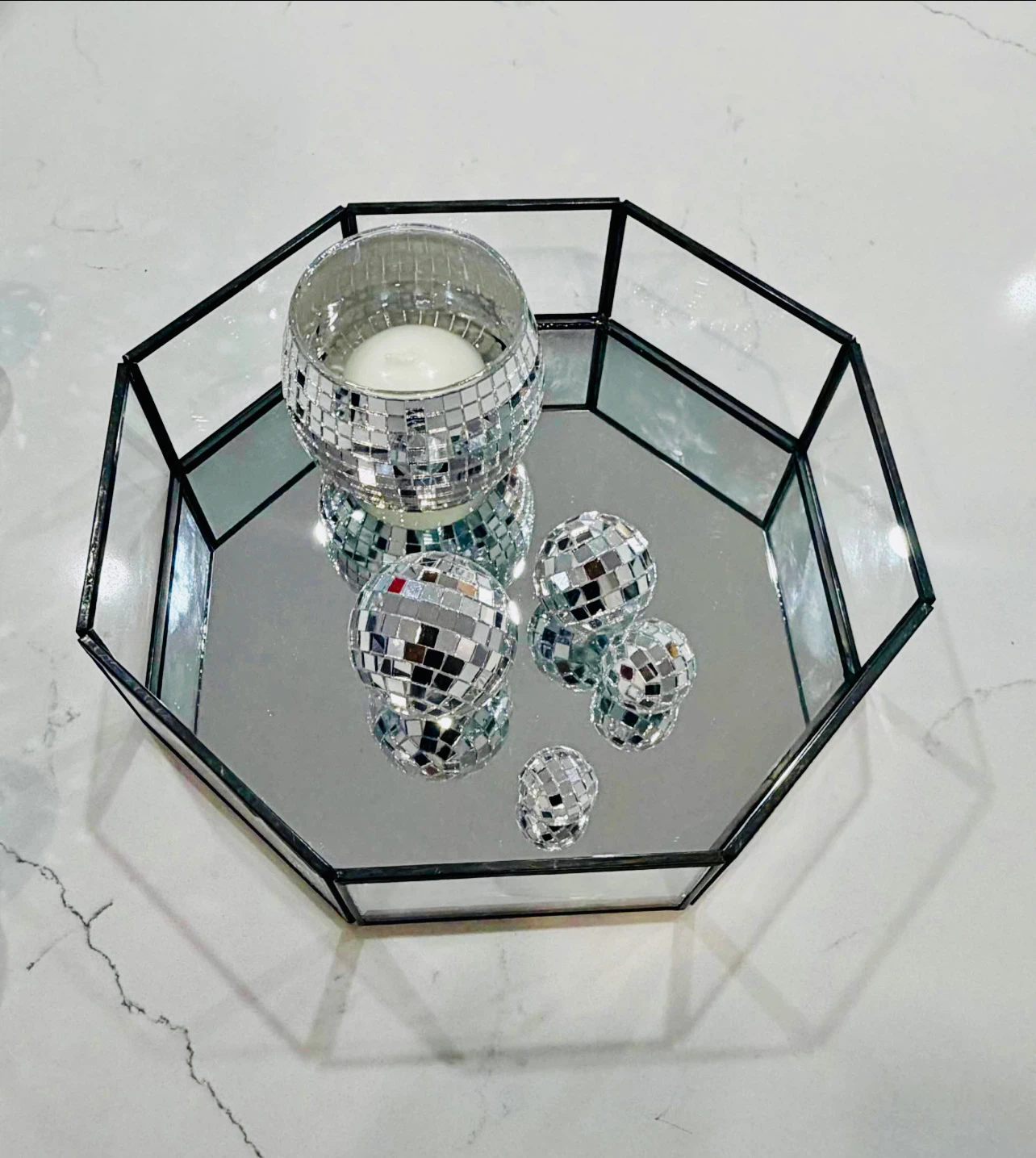 Decorative Tray with Disco Ball Ornaments