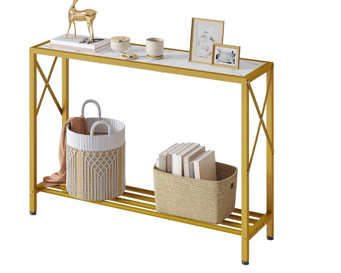Gold Console Table with Marble Pattern Top