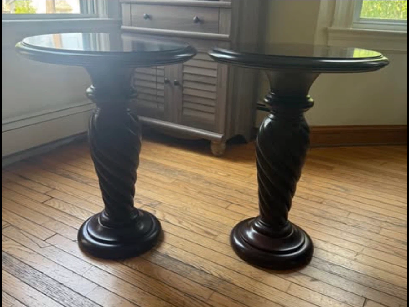 Solid Wood Pedestal End Tables – Set of 2 | Espresso Finish