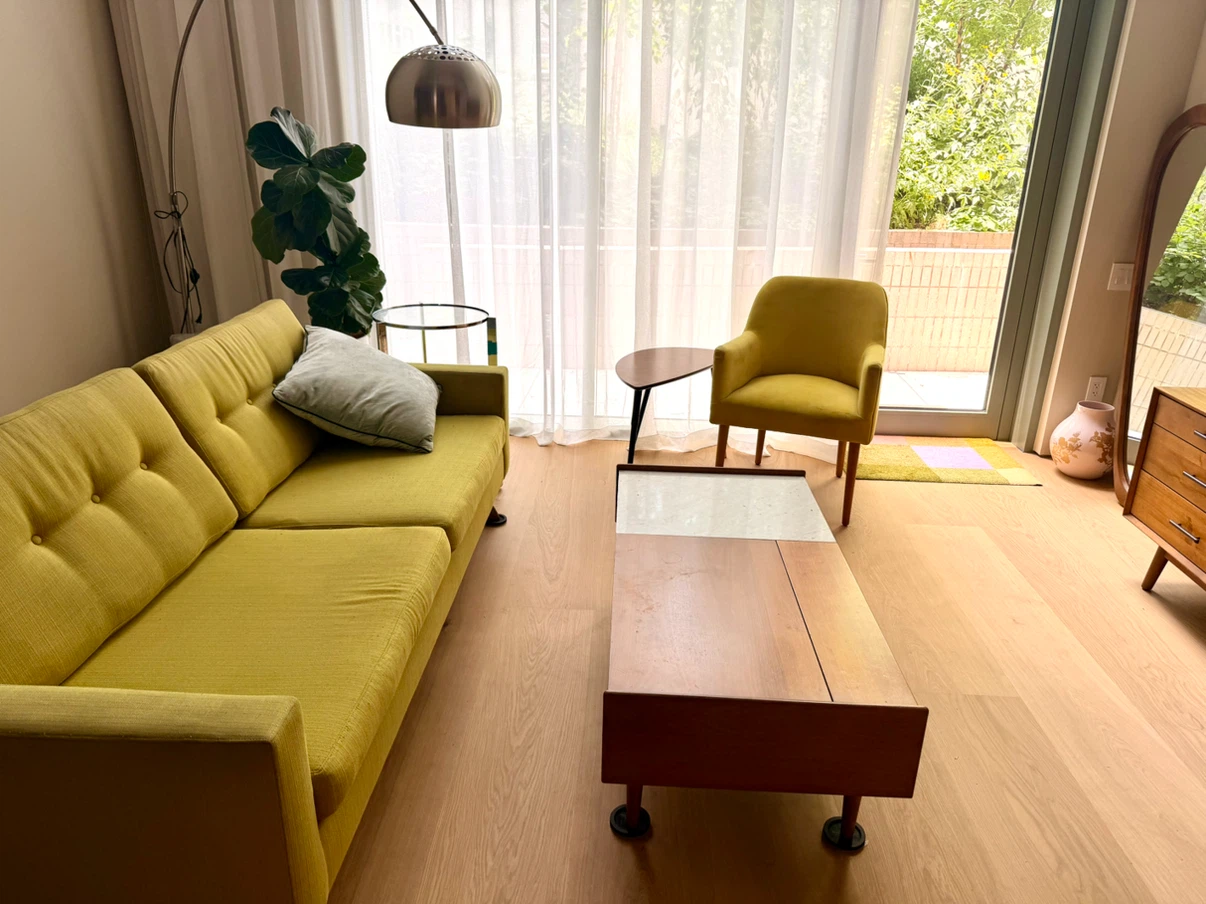 Mid-century modern chartreuse sofa