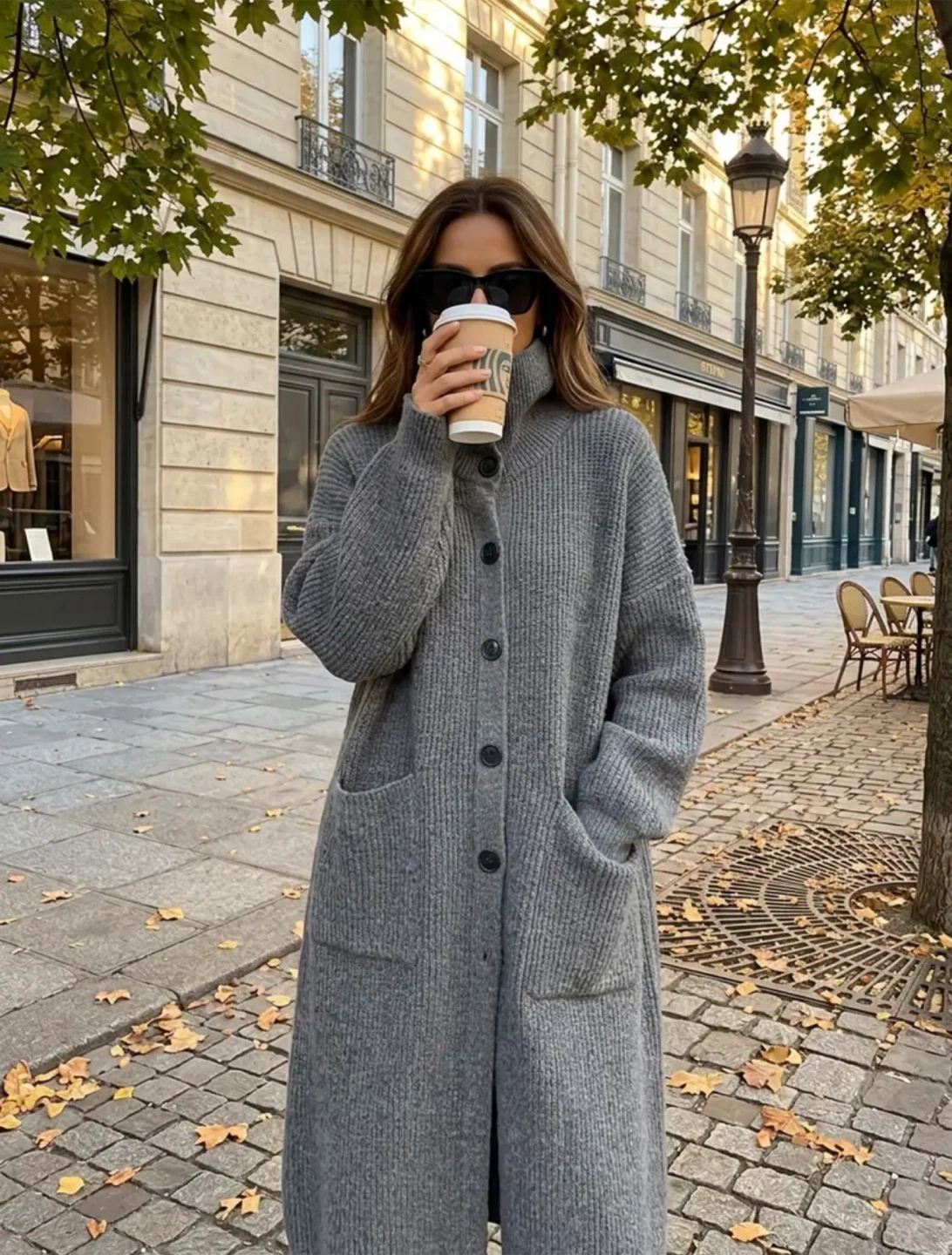 Long grey button up knit cardigan - photo 2