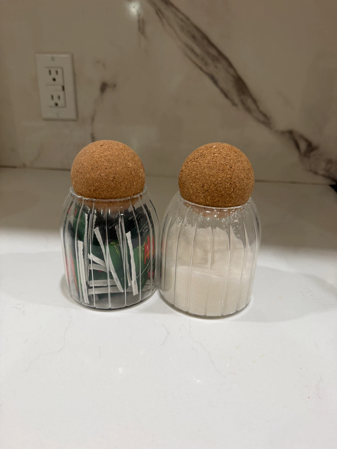 2 small glass jars with cork lids