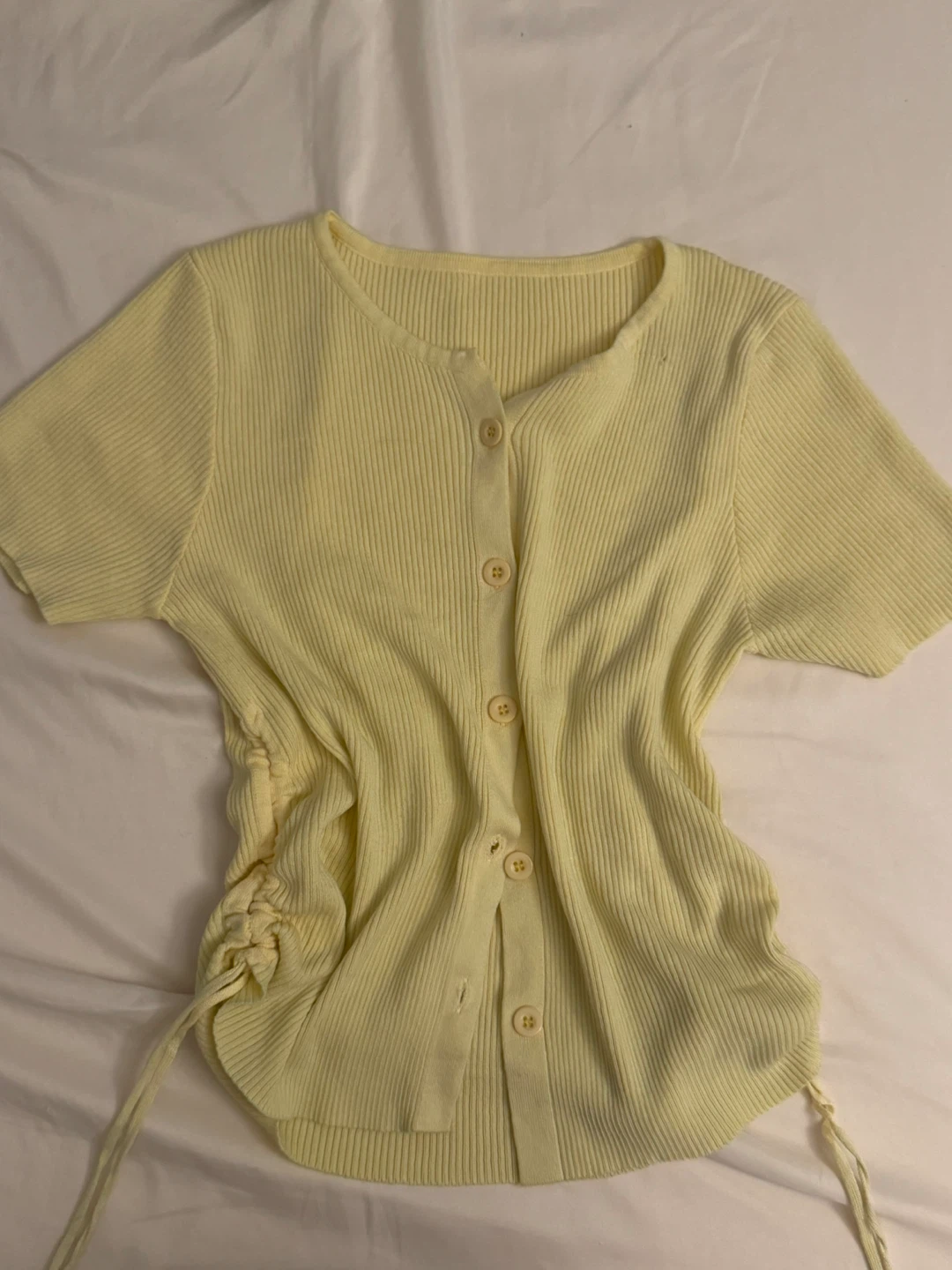Yellow Button-Up Ribbed Cardigan