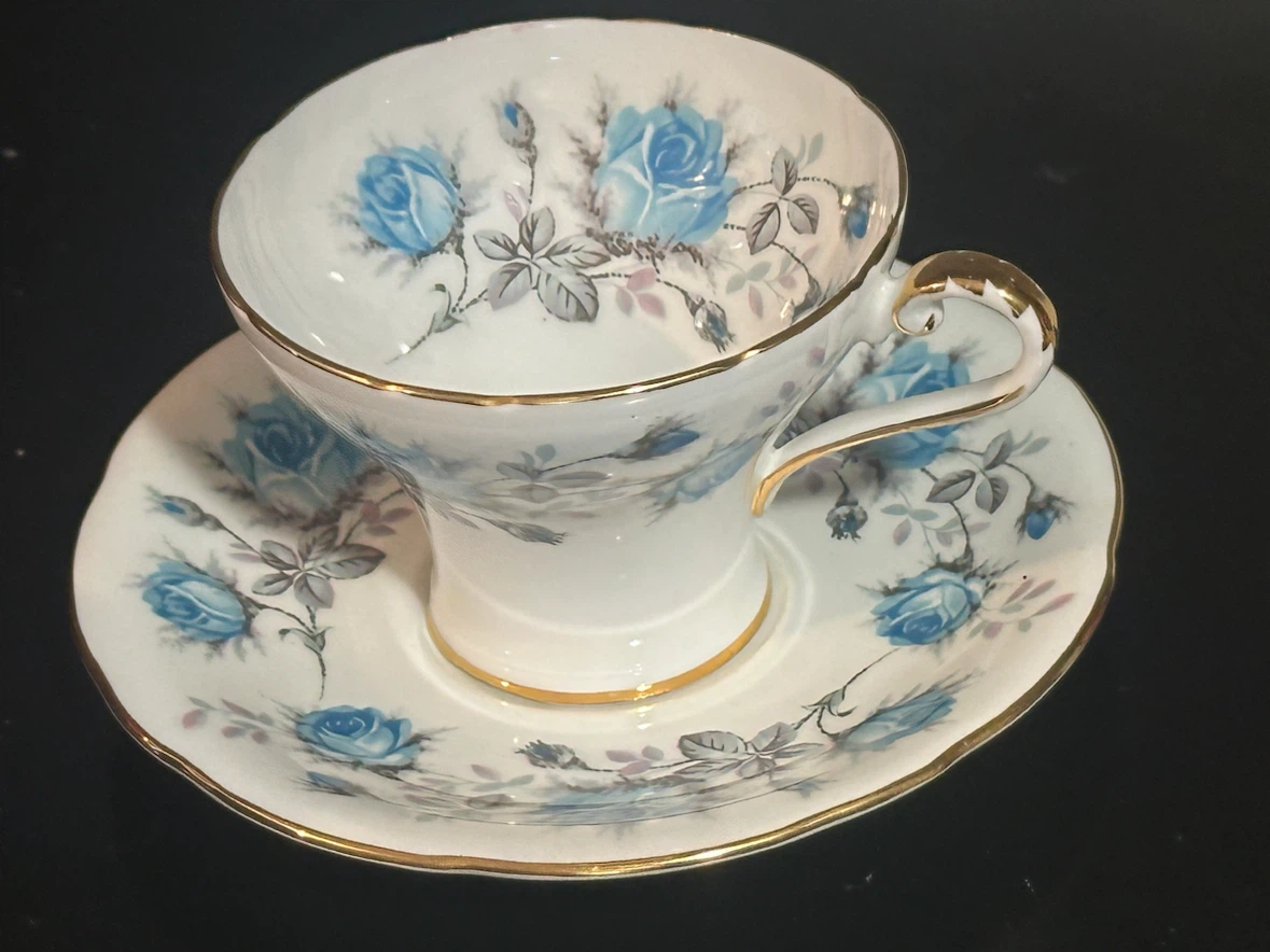 Vintage Aynsley Blue Roses Corset Teacup & Saucer Set