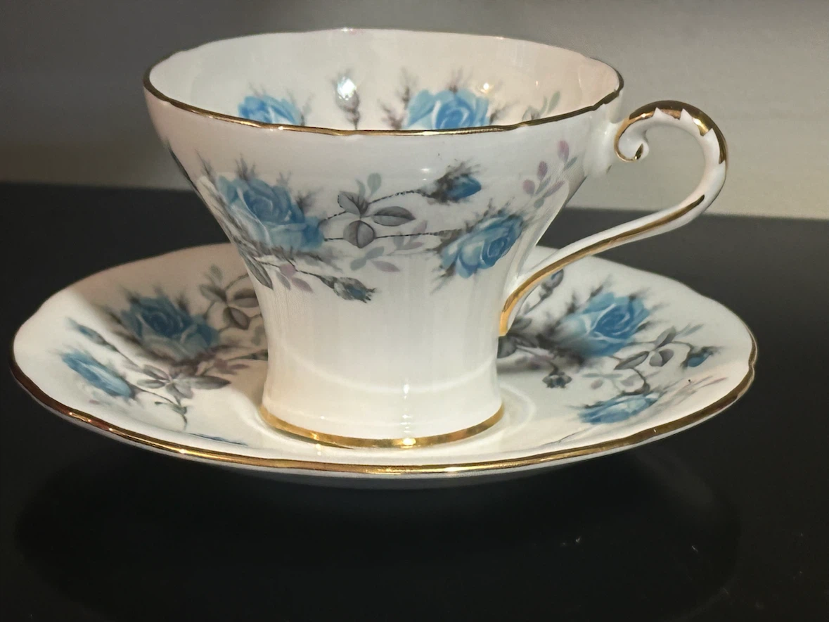 Vintage Aynsley Blue Roses Corset Teacup & Saucer Set - photo 2