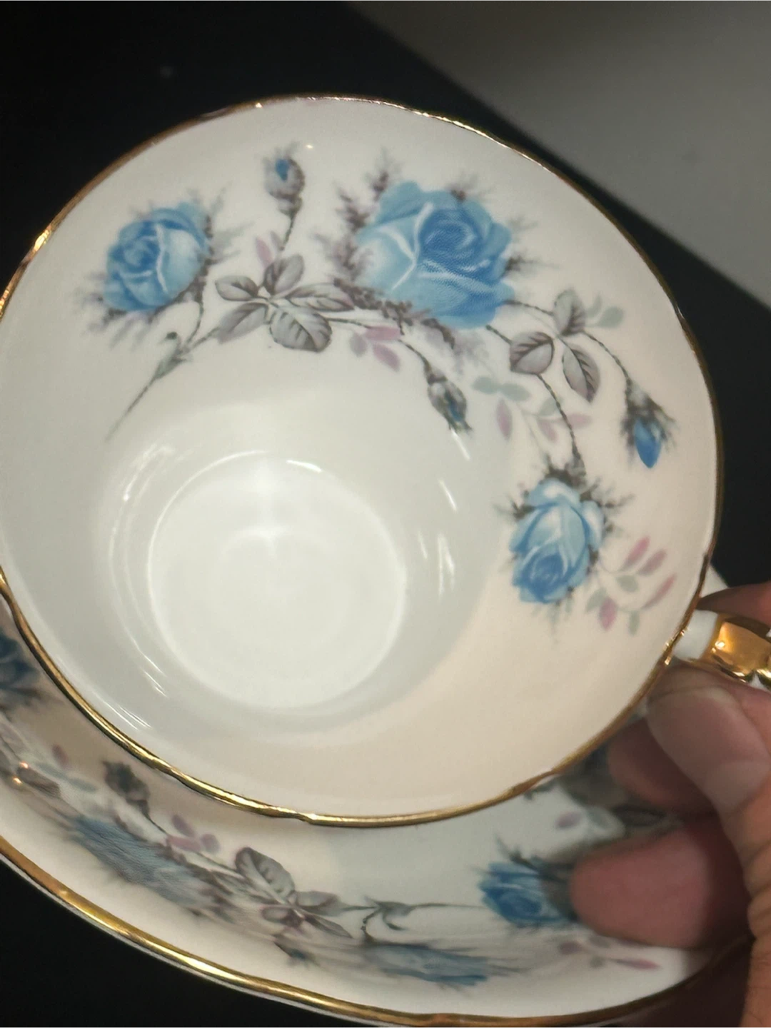 Vintage Aynsley Blue Roses Corset Teacup & Saucer Set - photo 3
