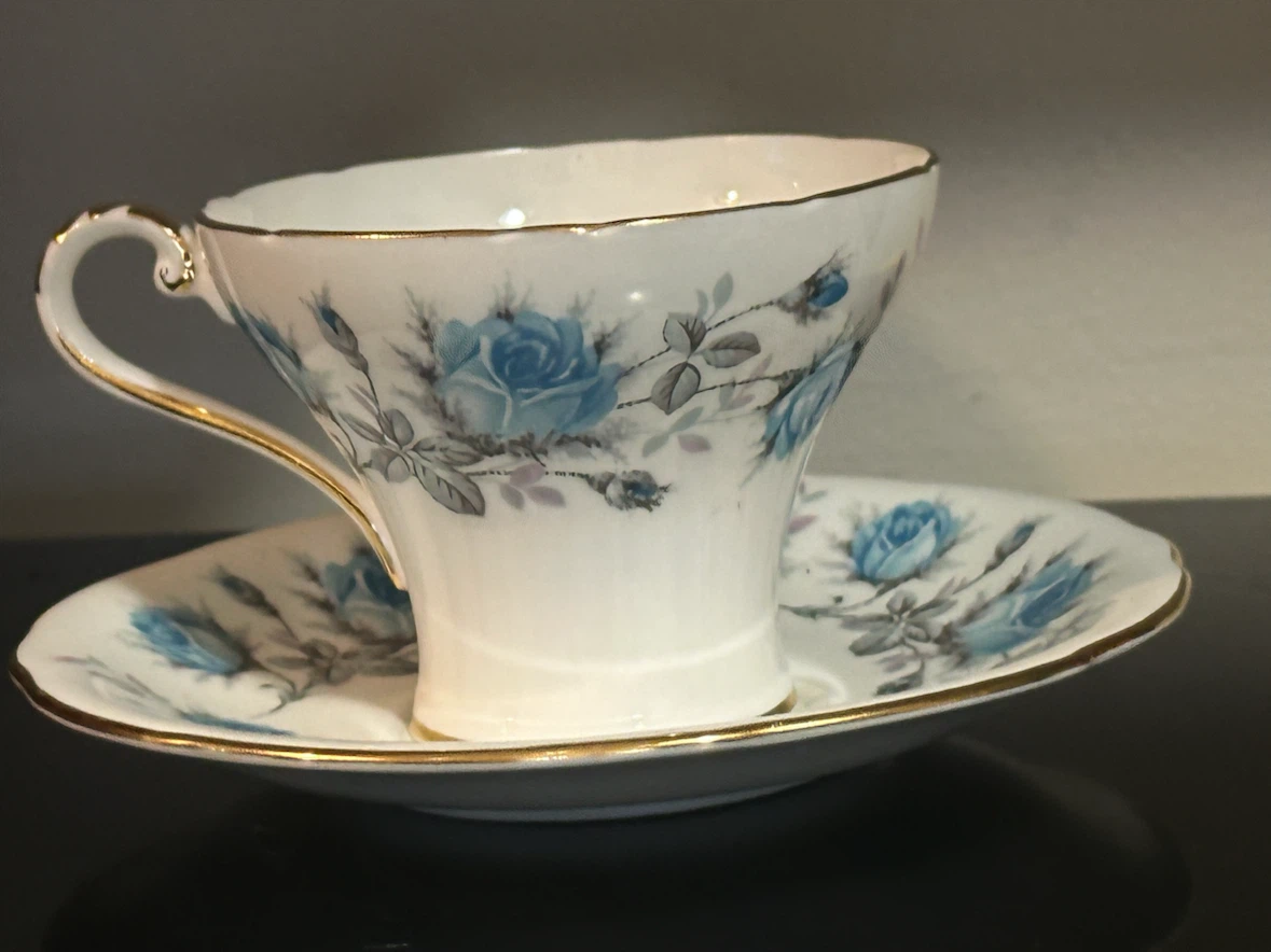 Vintage Aynsley Blue Roses Corset Teacup & Saucer Set - photo 4