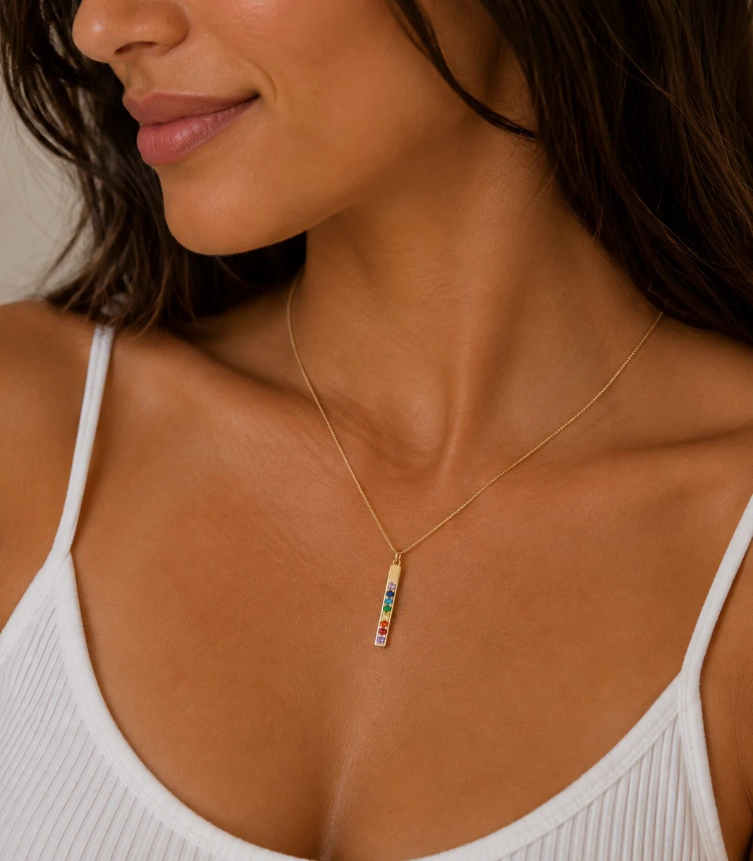 Rainbow Gemstone Bar Necklace - photo 3
