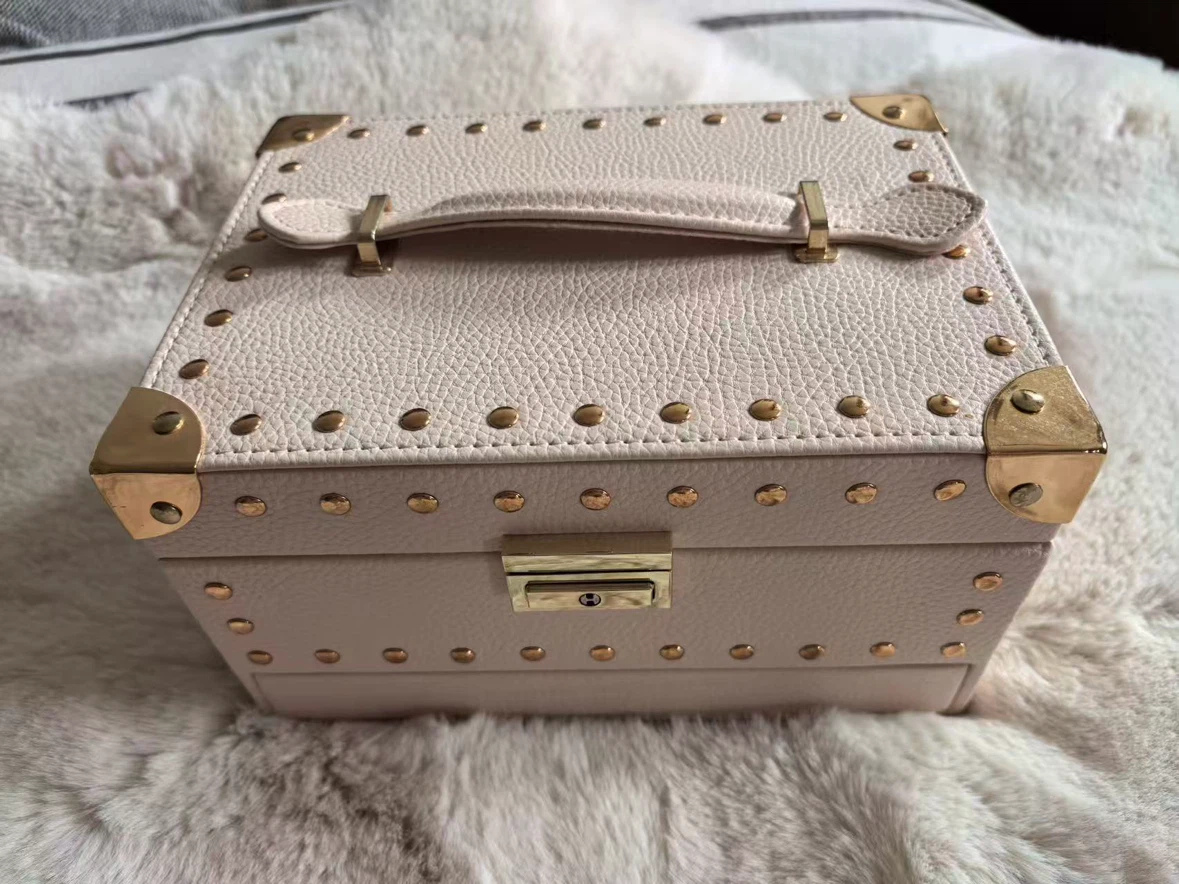 Pink Faux Leather Jewellery Box with Mirror