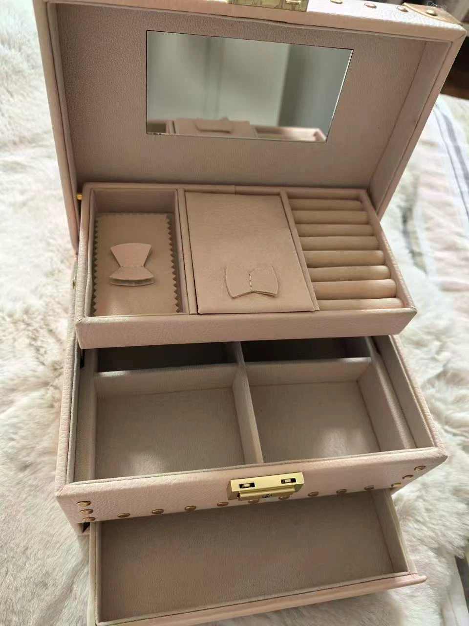 Pink Faux Leather Jewellery Box with Mirror - photo 2