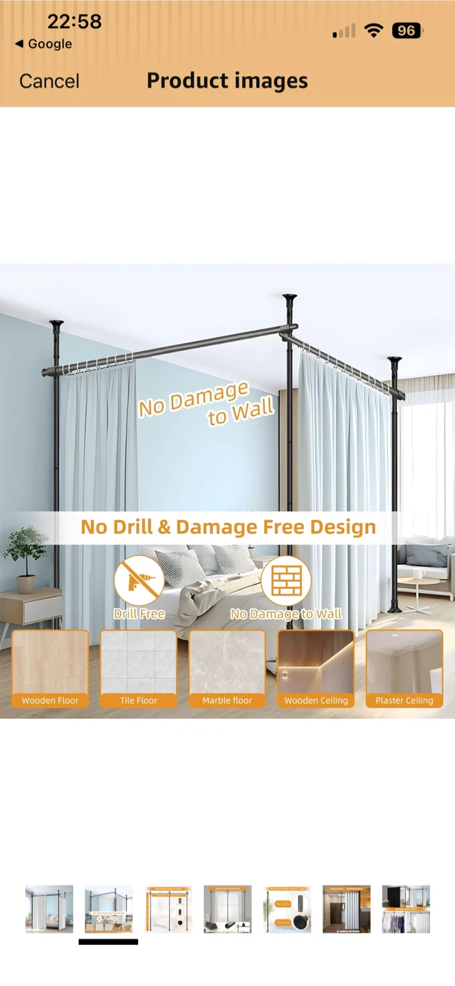 No Drill Tension Rod Curtain Rod Room Divider - photo 3