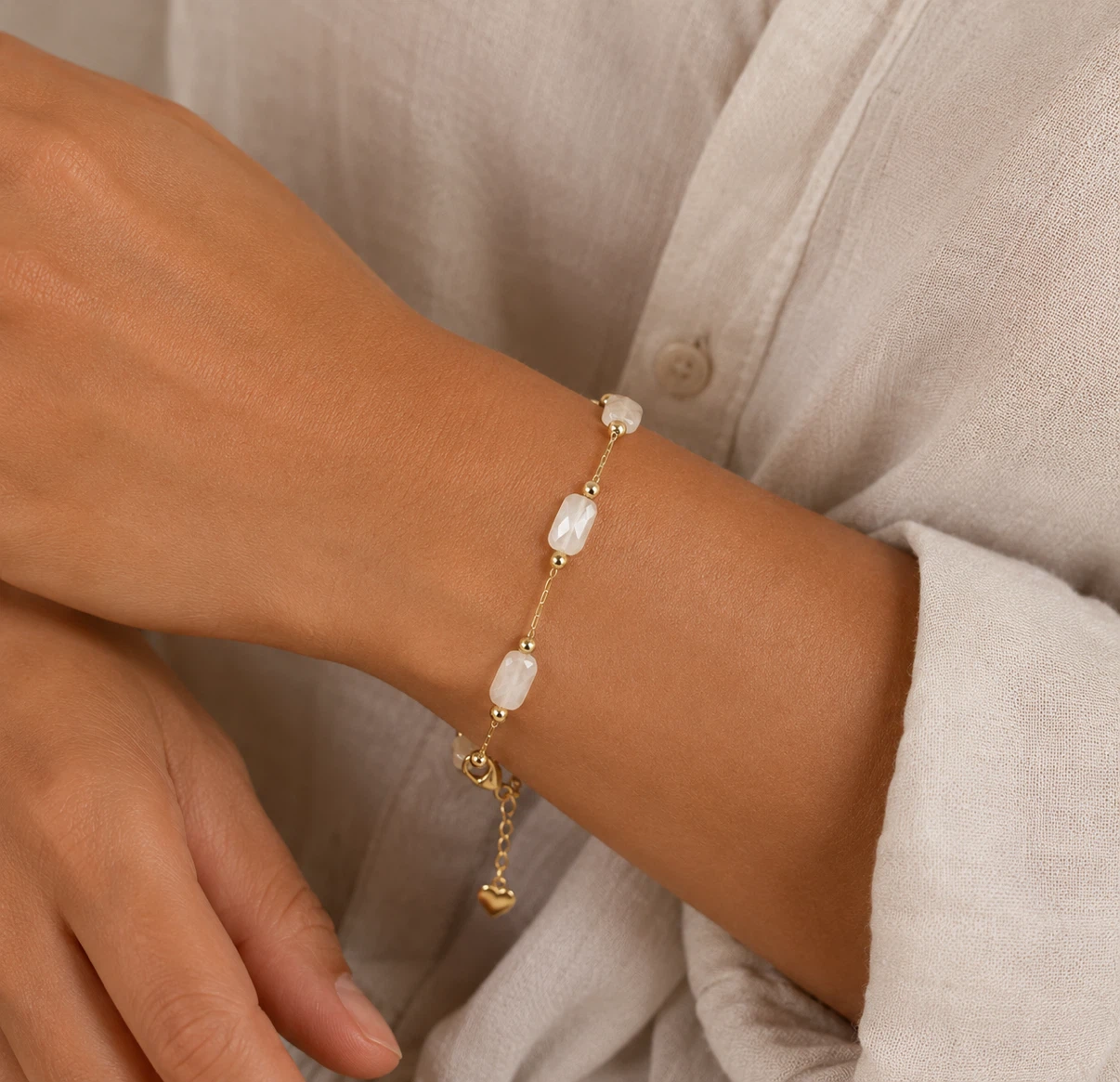 Gold-tone bracelet with white beads - photo 2