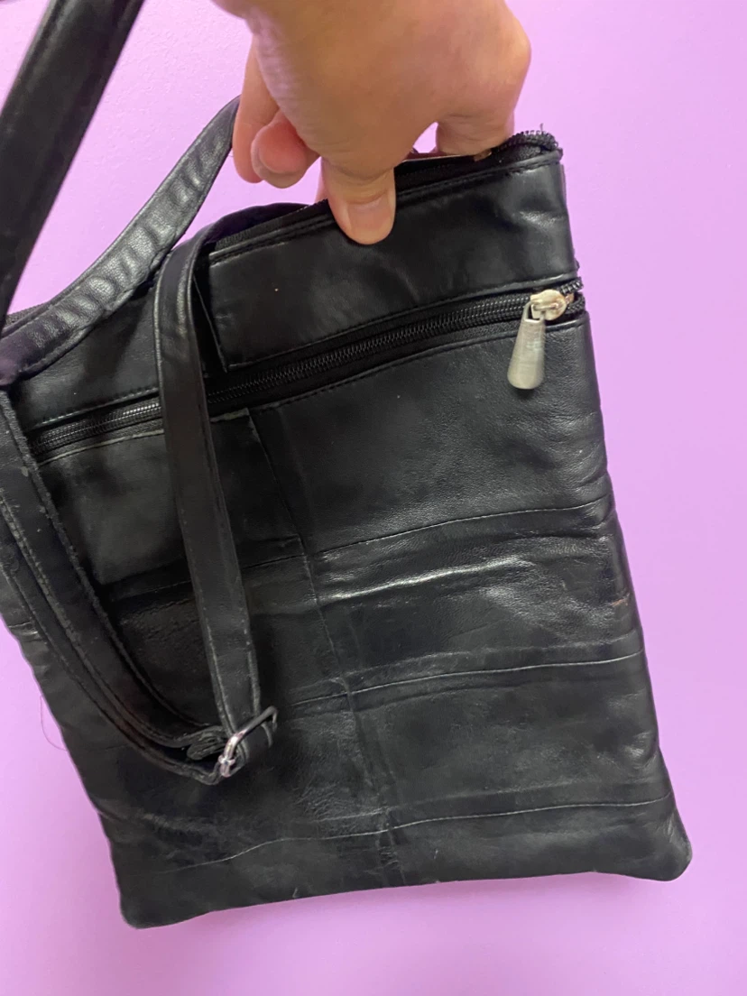 Black Multi-Zipper Leather Crossbody Bag - photo 2