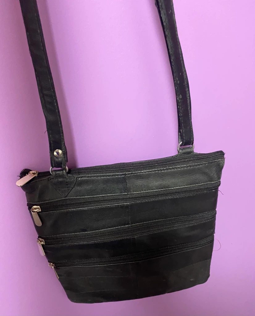 Black Multi-Zipper Leather Crossbody Bag - photo 3