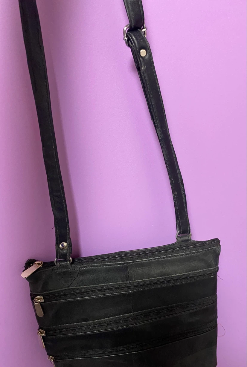 Black Multi-Zipper Leather Crossbody Bag - photo 4